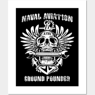 Naval Aviation Ground Pounder Vintage Skull Wings and Wrench Posters and Art